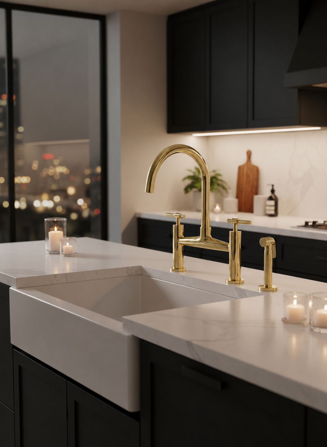 Vintage-Inspired Solid Brass Bridge Kitchen Faucet