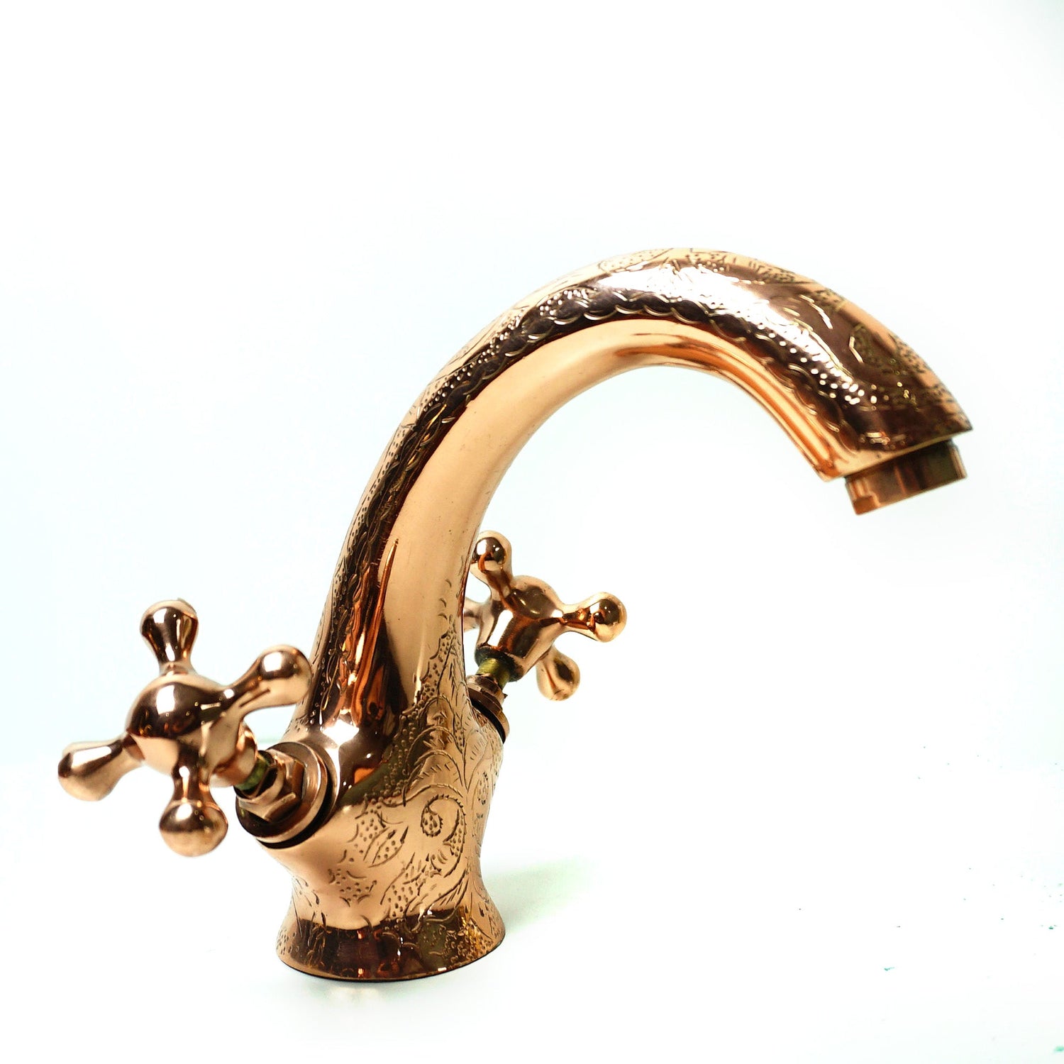 Copper Faucet Bathroom Sink, Engraved Single Hole Copper Faucet