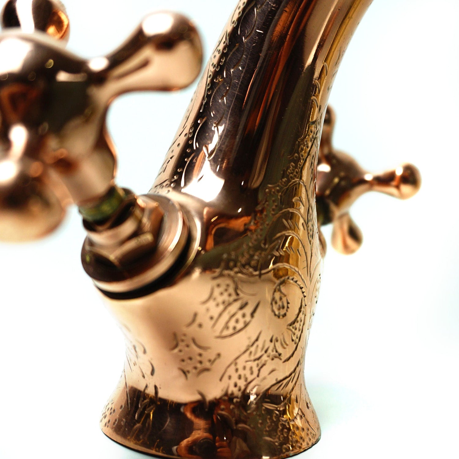 Copper Faucet Bathroom Sink, Engraved Single Hole Copper Faucet