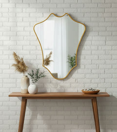 Varaudu Crowned Curve Brass Mirror Handmade Brass Mirror - Antique Brass Bathroom Mirror, Vanity Wall Decor