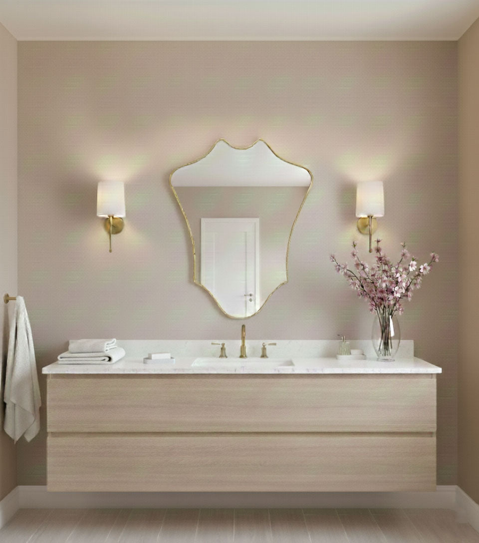 Varaudu Crowned Curve Brass Mirror Handmade Brass Mirror - Antique Brass Bathroom Mirror, Vanity Wall Decor