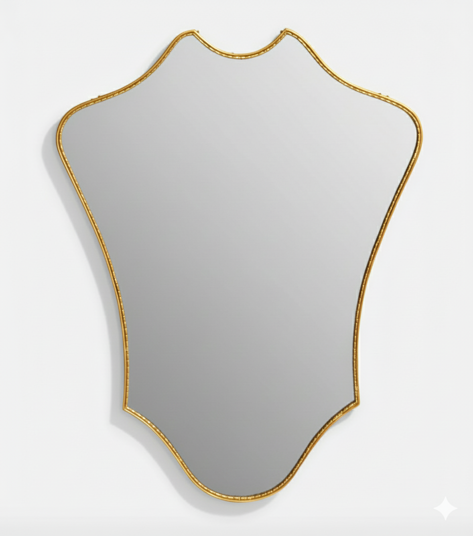 Varaudu Crowned Curve Brass Mirror Handmade Brass Mirror - Antique Brass Bathroom Mirror, Vanity Wall Decor