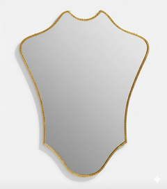Varaudu Crowned Curve Brass Mirror Handmade Brass Mirror - Antique Brass Bathroom Mirror, Vanity Wall Decor