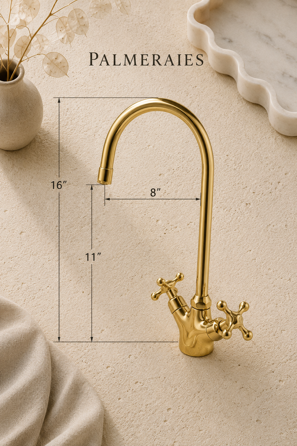 Unlacquered Brass Faucet – Dual Cross Handle Gooseneck Faucet