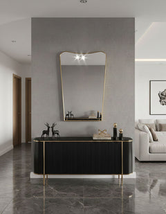 Varaudu Luxury Curved Antiqued Brass Mirror - Antique Brass Bathroom Mirror, Vanity Wall Decor
