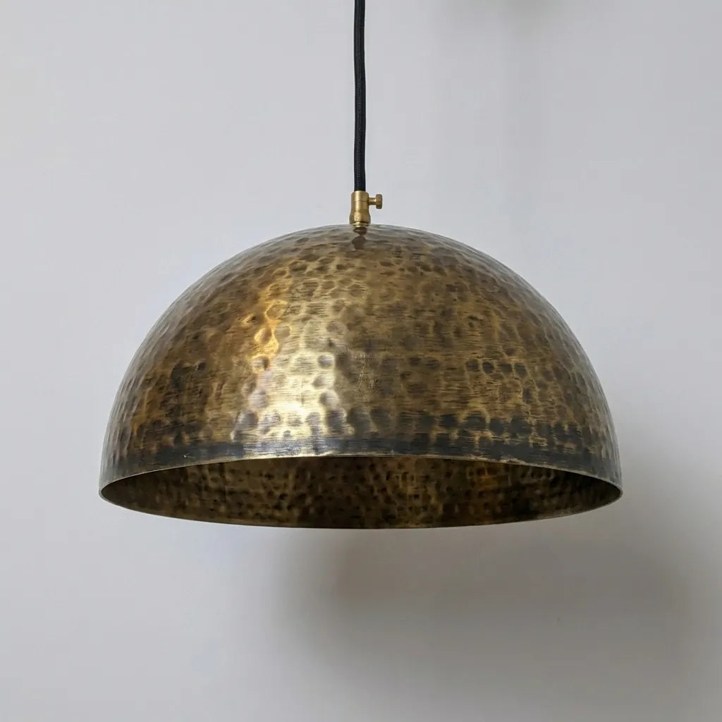 Handcrafted Hammered Brass Dome Pendant Light – Antique Aged Ceiling Lamp Kitchen Island