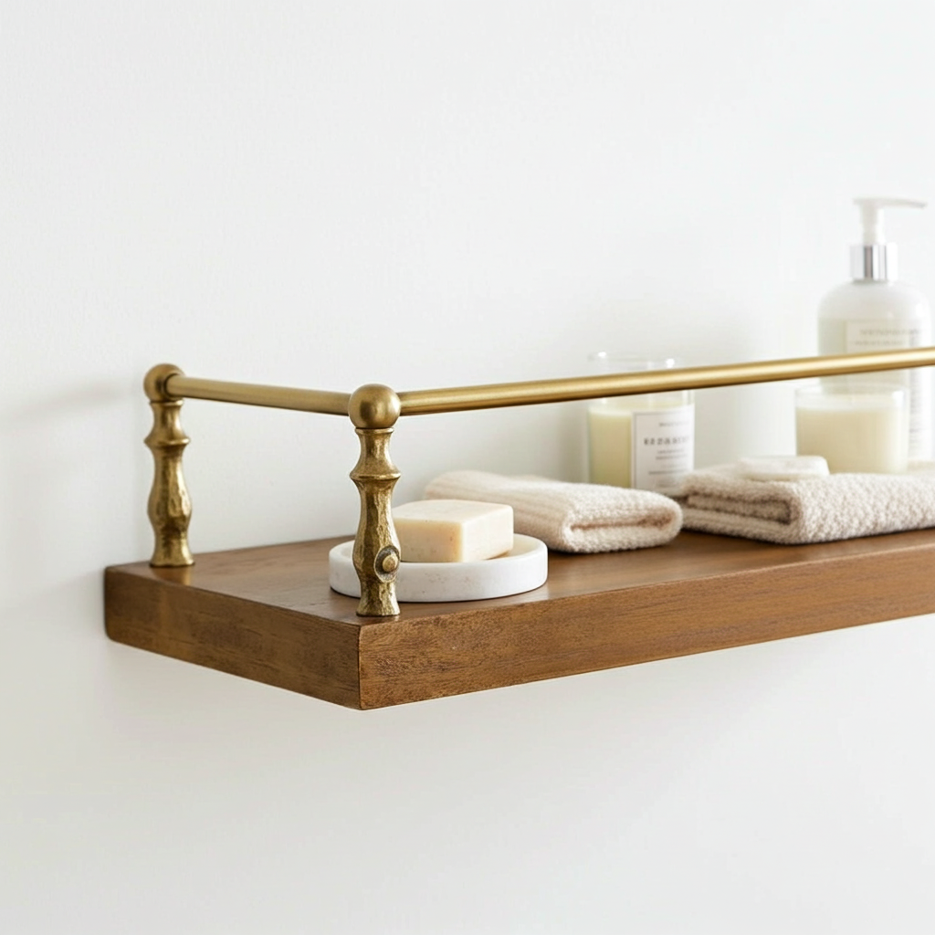 Hammered Brass Gallery Rail – Unlacquered Solid Brass Shelf Guard for Kitchen & Display