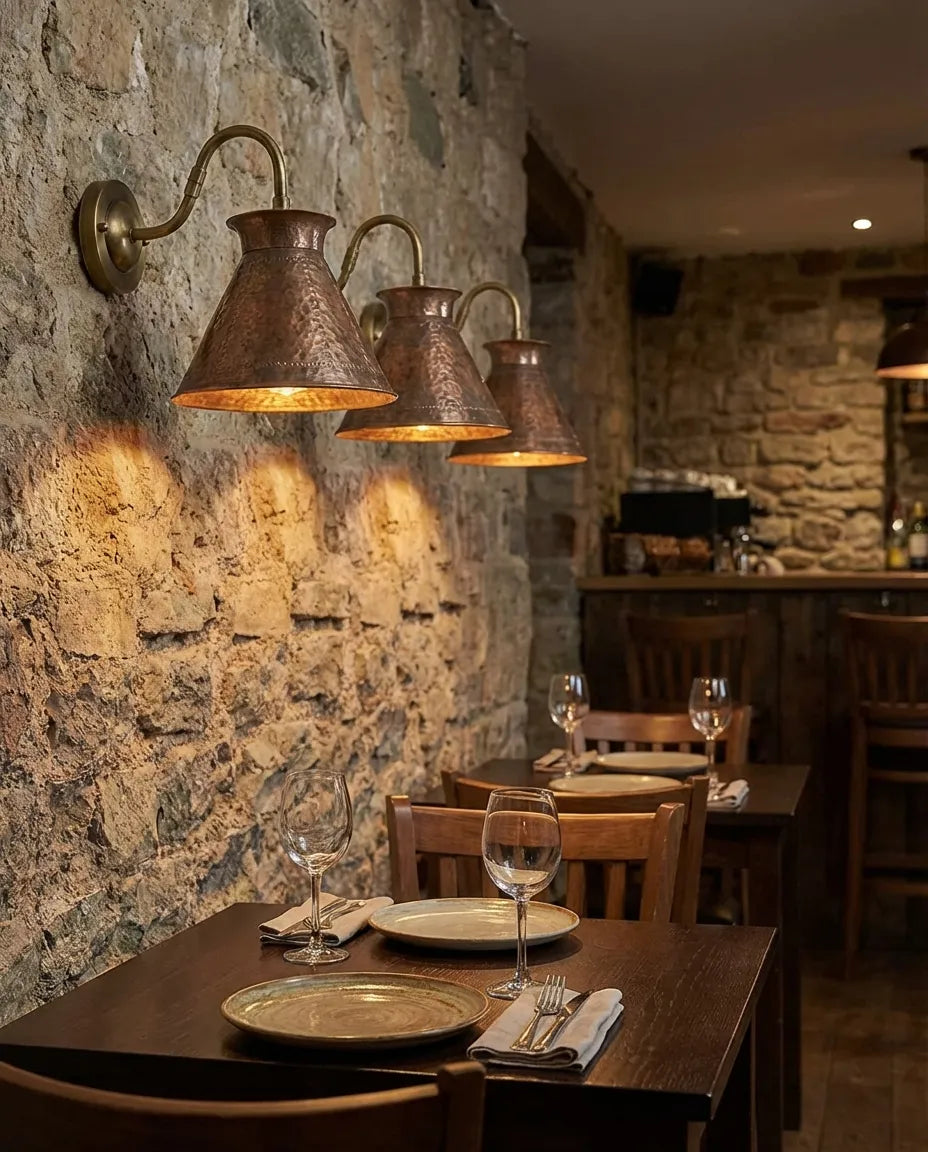 Handmade Hammered Copper Wall Sconce – Rustic Cone Shade Light