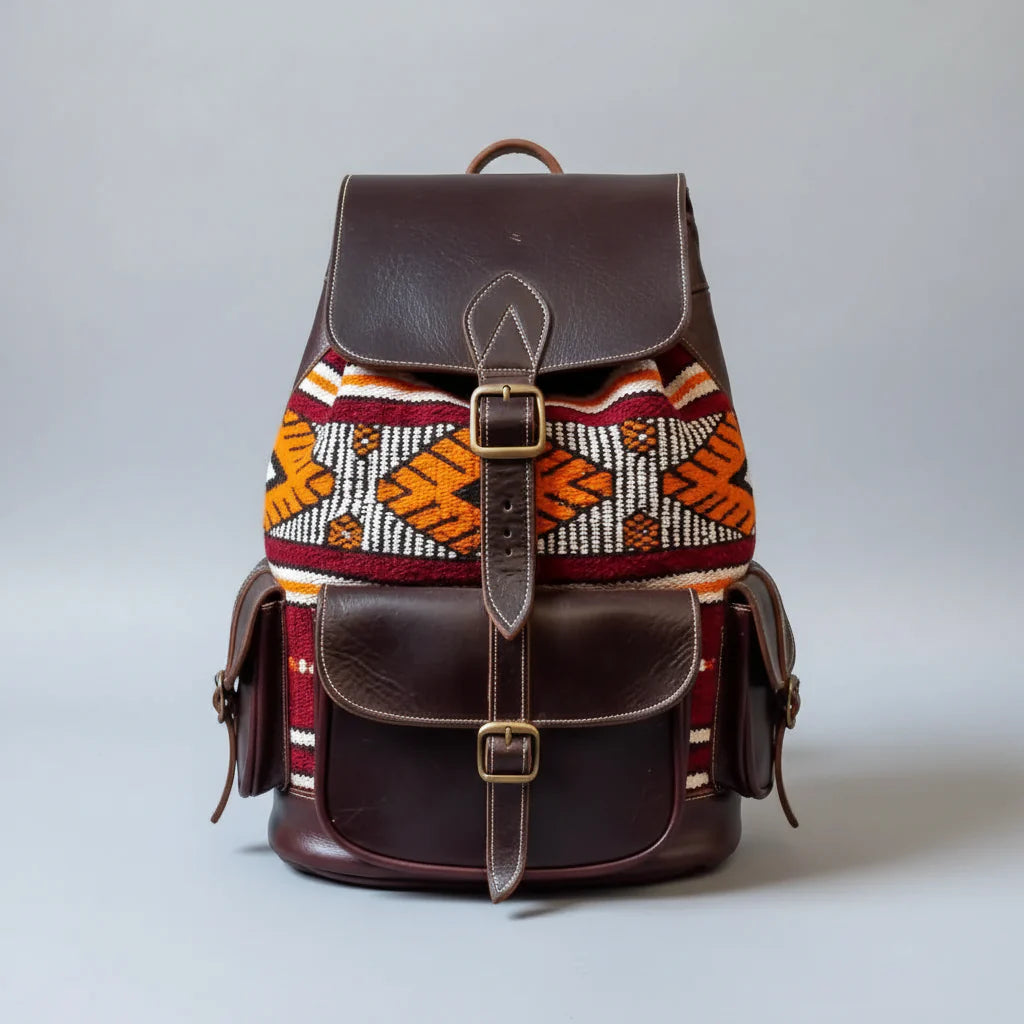 Moroccan Kilim Leather Backpack – Handmade Berber Style Bag