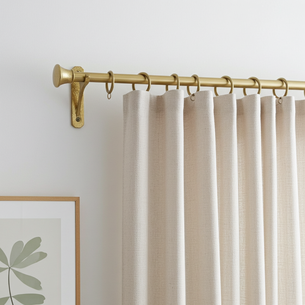 Handmade Unlacquered Brass Curtain Rod – Solid Brass Window Hardware with Rings