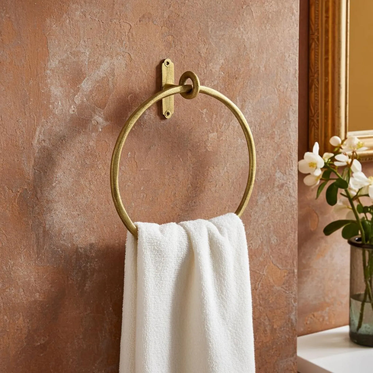 Handmade Unlacquered Brass Towel Ring – Round Wall Mounted Bathroom Holder