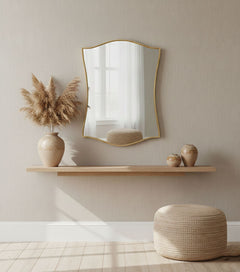 Varaudu Graceful Shield Mirror Handmade Brass Mirror - Antique Brass Bathroom Mirror, Vanity Wall Decor