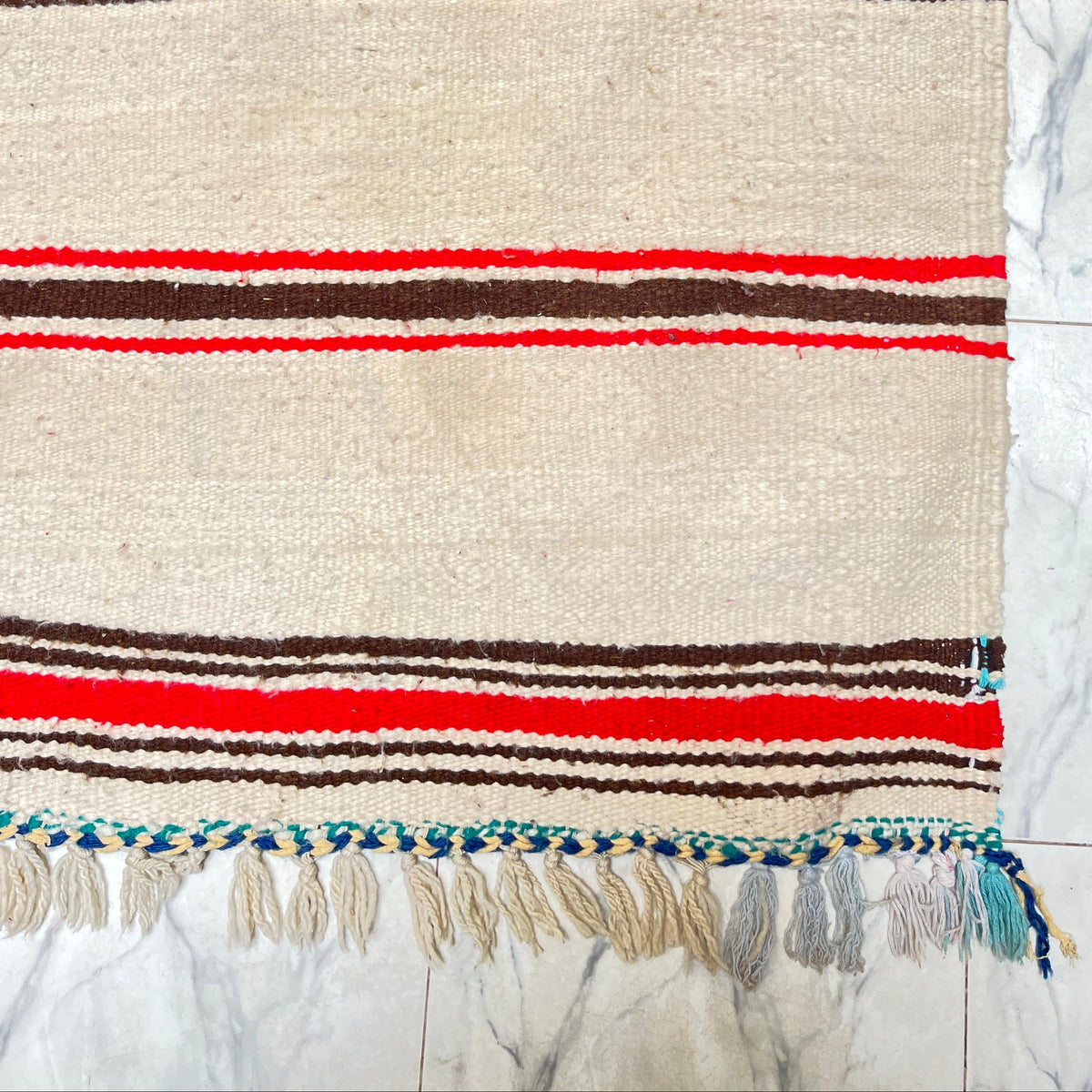 Authentic Handwoven Berber Kilim Rug - Minimalist Striped Design - 10.9 x 5.5 ft