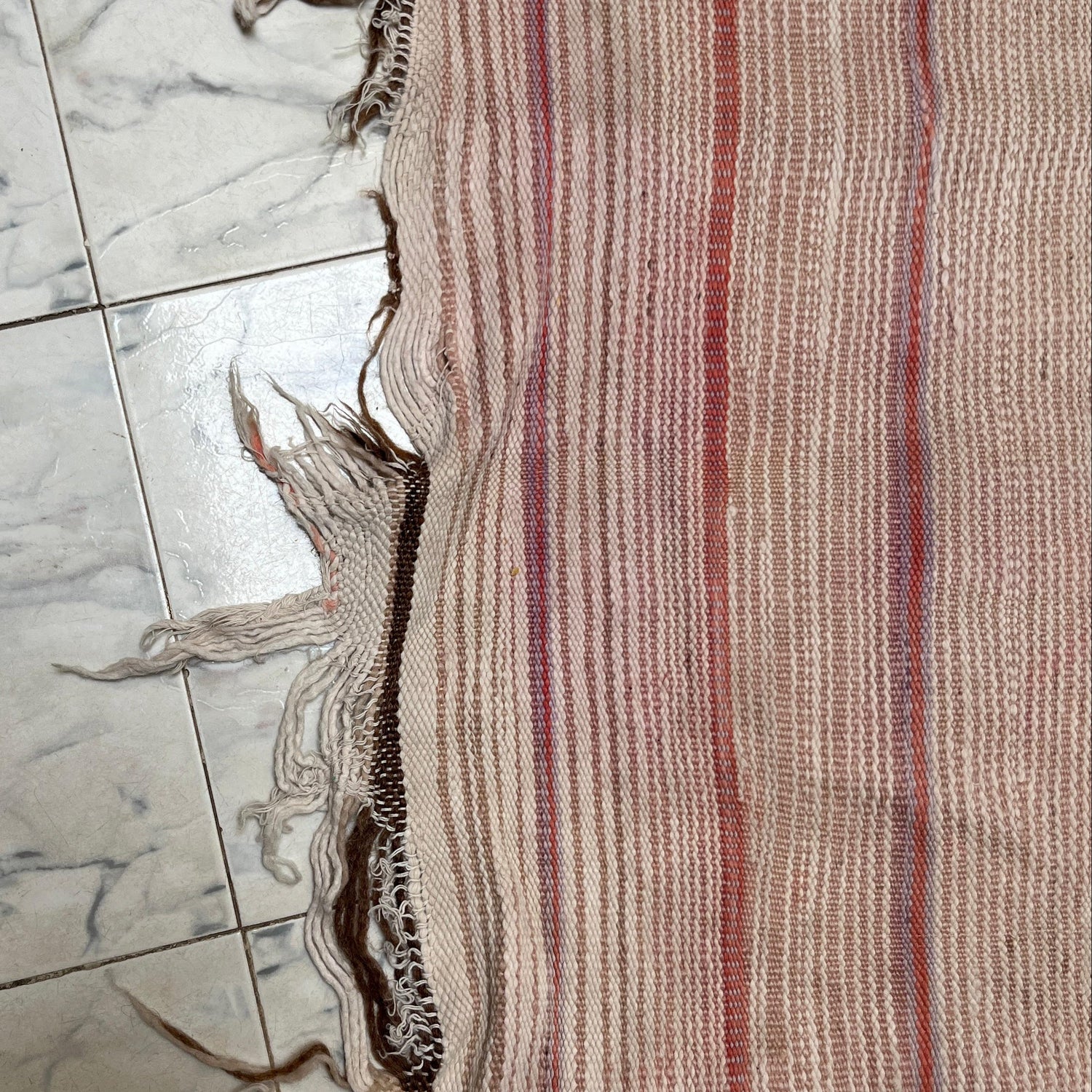 Vintage Kilim Rug - Handwoven Moroccan Flatweave - Blush Pink & Lavender Stripes - 10 x 6 ft