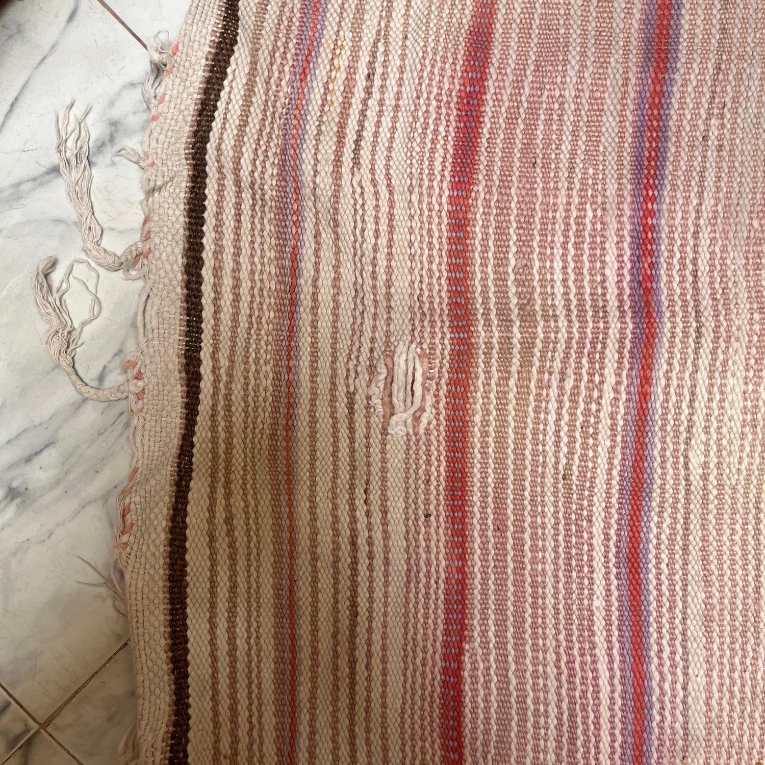 Vintage Kilim Rug - Handwoven Moroccan Flatweave - Blush Pink & Lavender Stripes - 10 x 6 ft