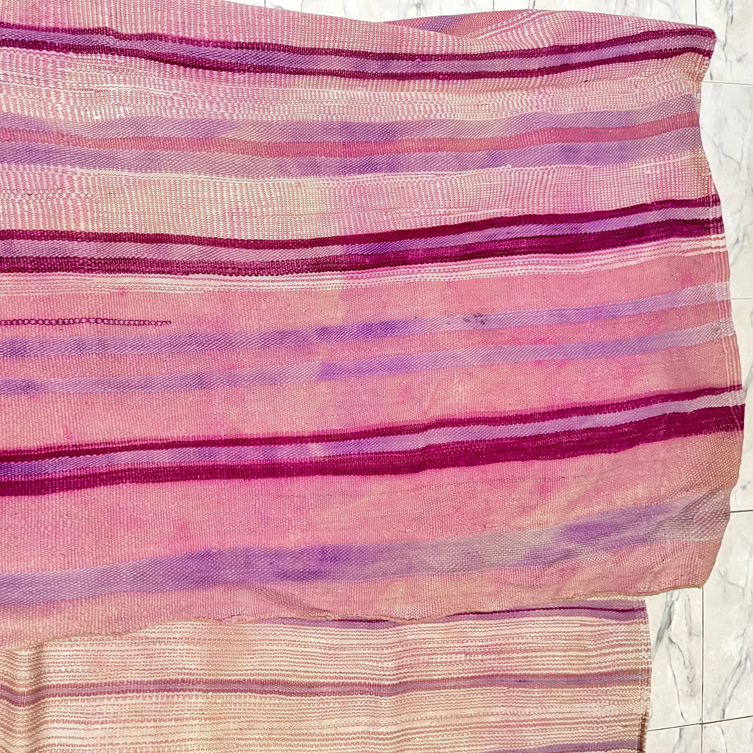 Vintage Kilim Rug - Handwoven Moroccan Flatweave - Blush Pink & Lavender Stripes - 10 x 6 ft