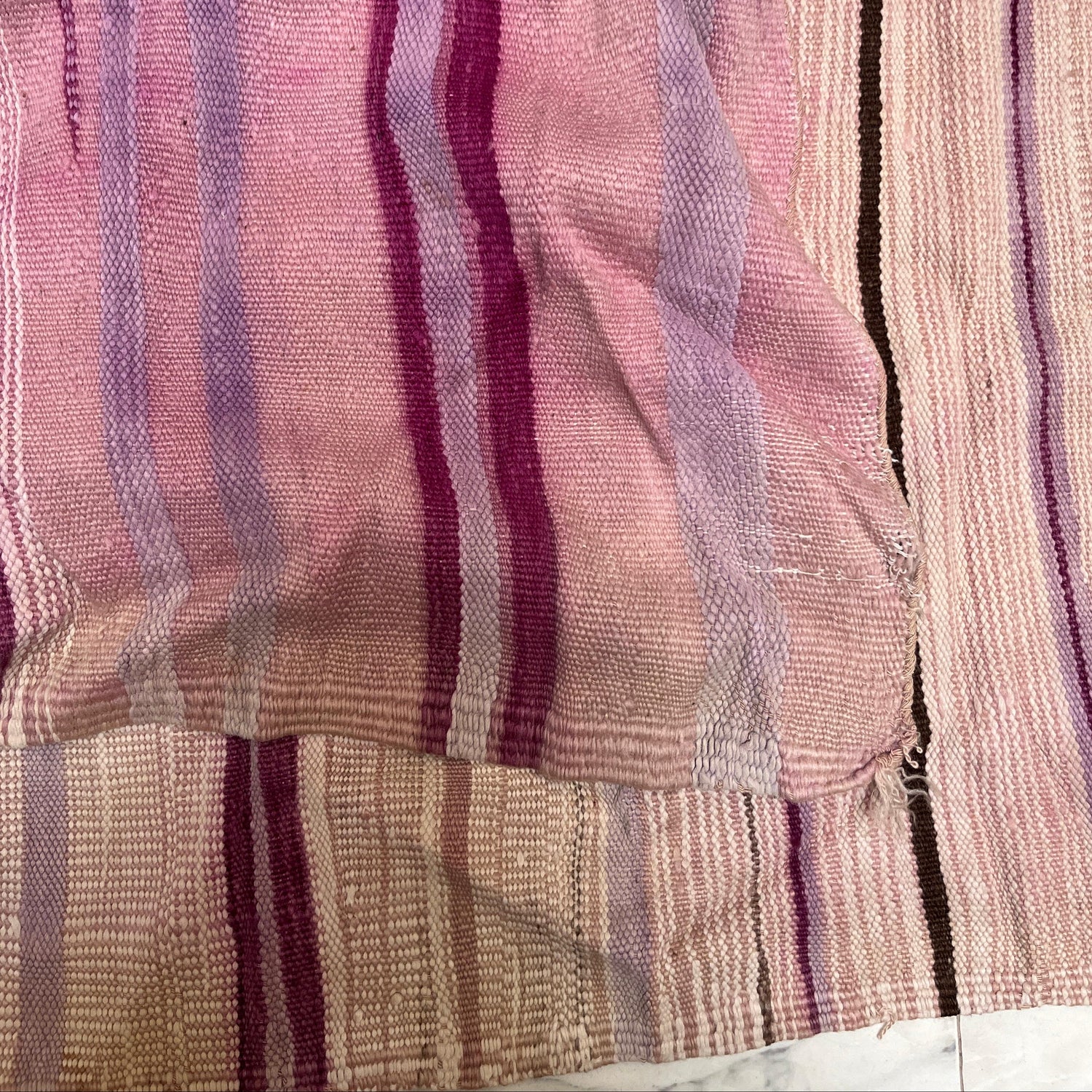 Vintage Kilim Rug - Handwoven Moroccan Flatweave - Blush Pink & Lavender Stripes - 10 x 6 ft