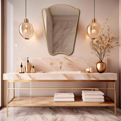 Varaudu Italian Style Irregular Mirror - Antique Brass Bathroom Mirror, Vanity Wall Decor
