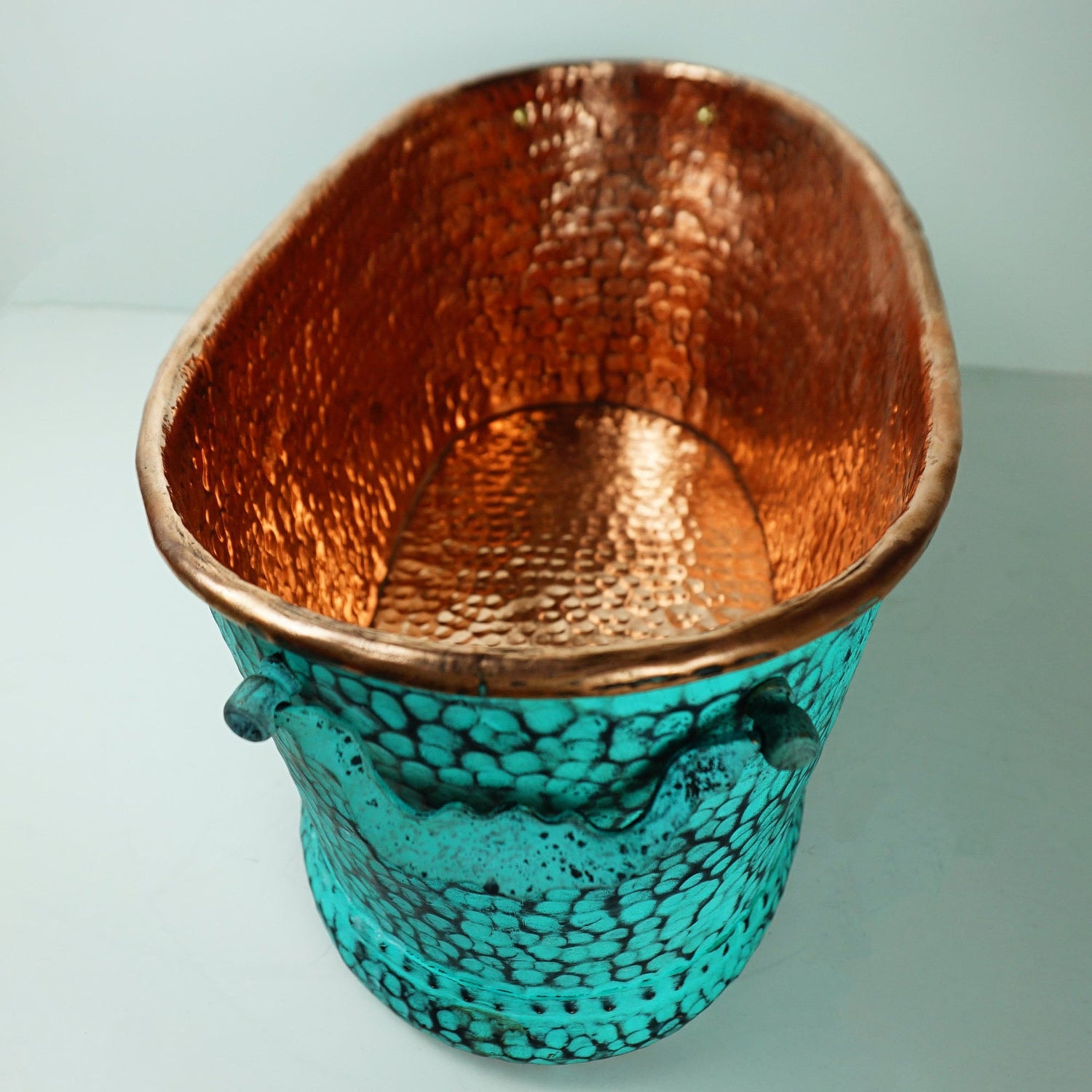 Large Oval Copper Beverage Tub with Handles , Copper Ice Bucket