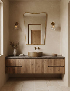 Varaudu Luxury Curved Antiqued Brass Mirror - Antique Brass Bathroom Mirror, Vanity Wall Decor