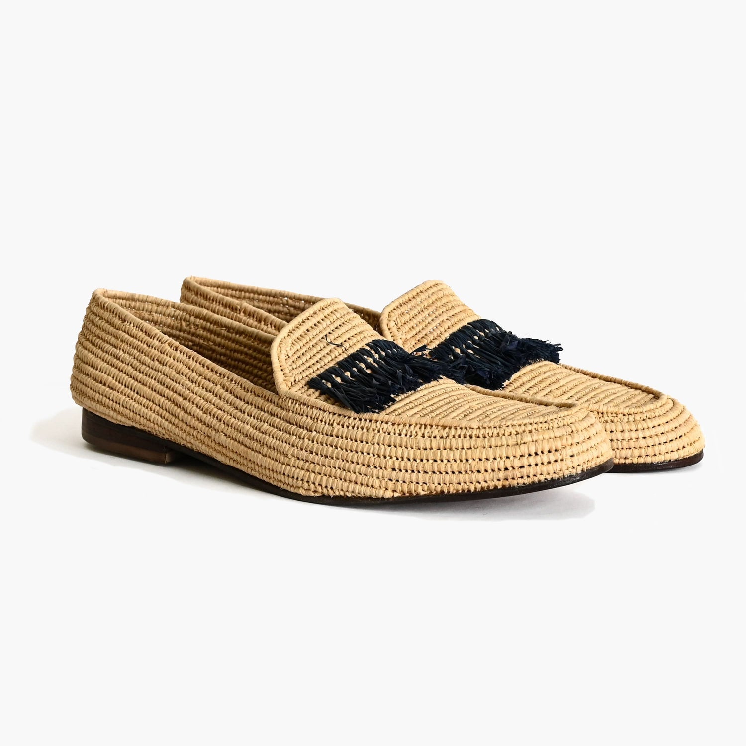 Handwoven Raffia Loafers with Fringe – Moroccan Summer Slip-On Shoes