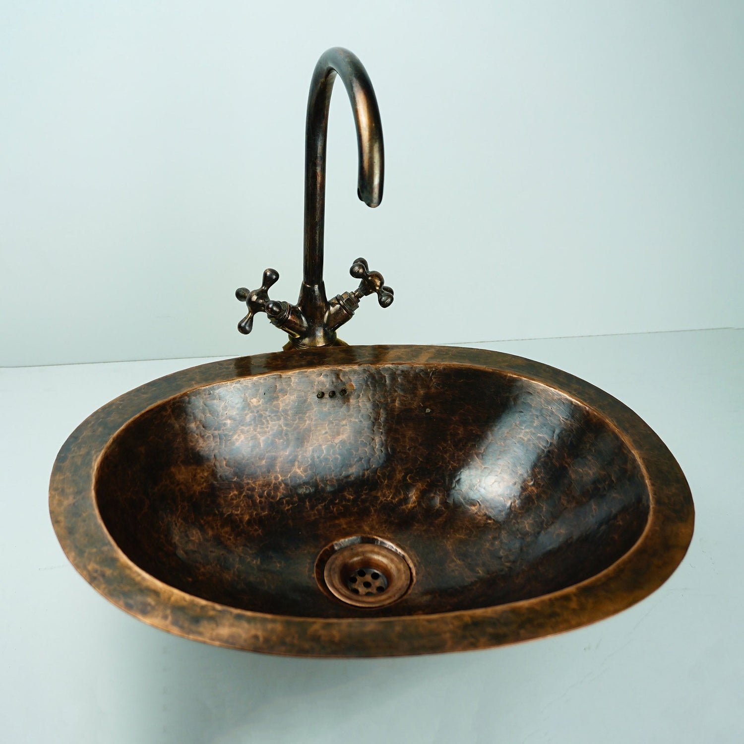 Oil Rubbed Bronze Bathroom Sink, Oval Vintage Handcrafted Drop in Sink