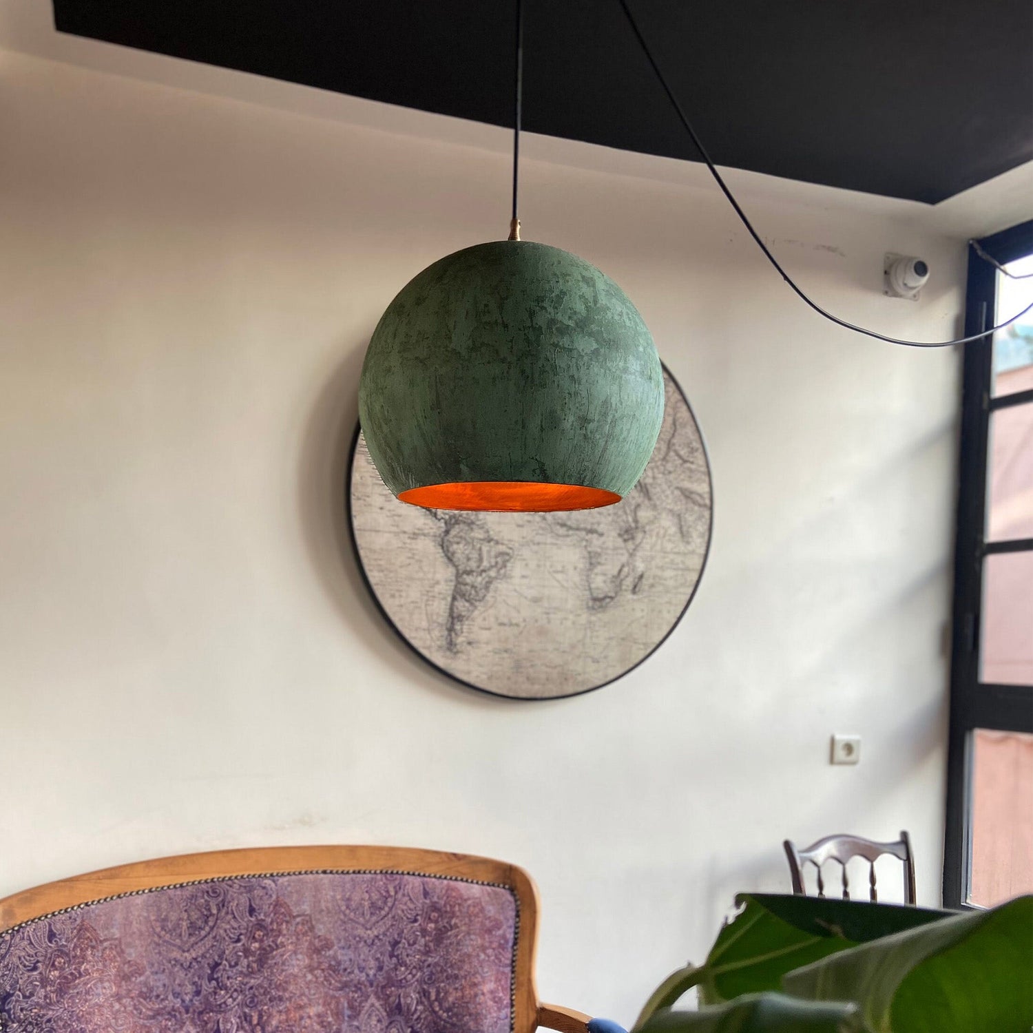Oxidized Copper Round Pendant Light, Farmhouse  light fixture