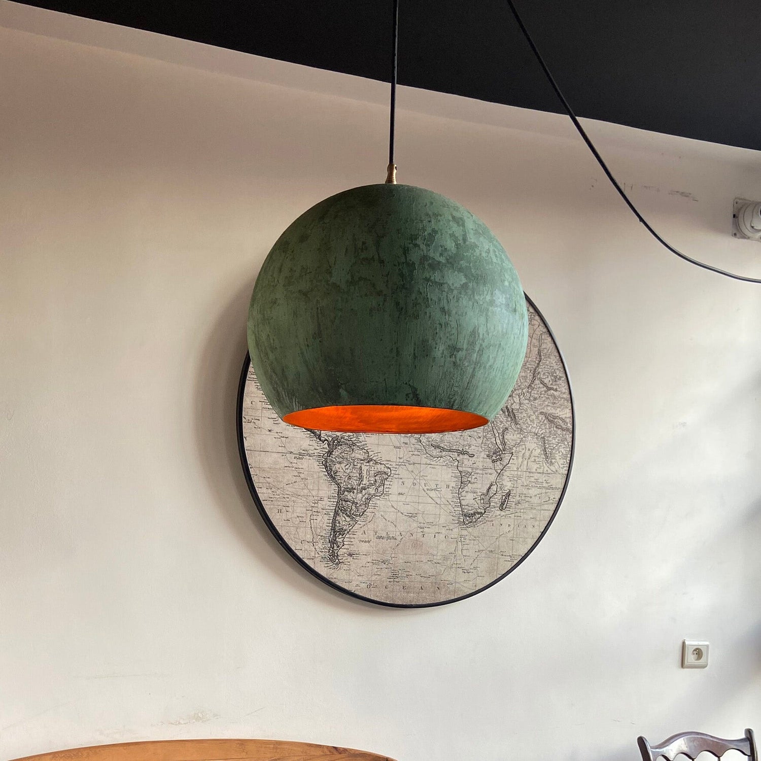 Oxidized Copper Round Pendant Light, Farmhouse  light fixture