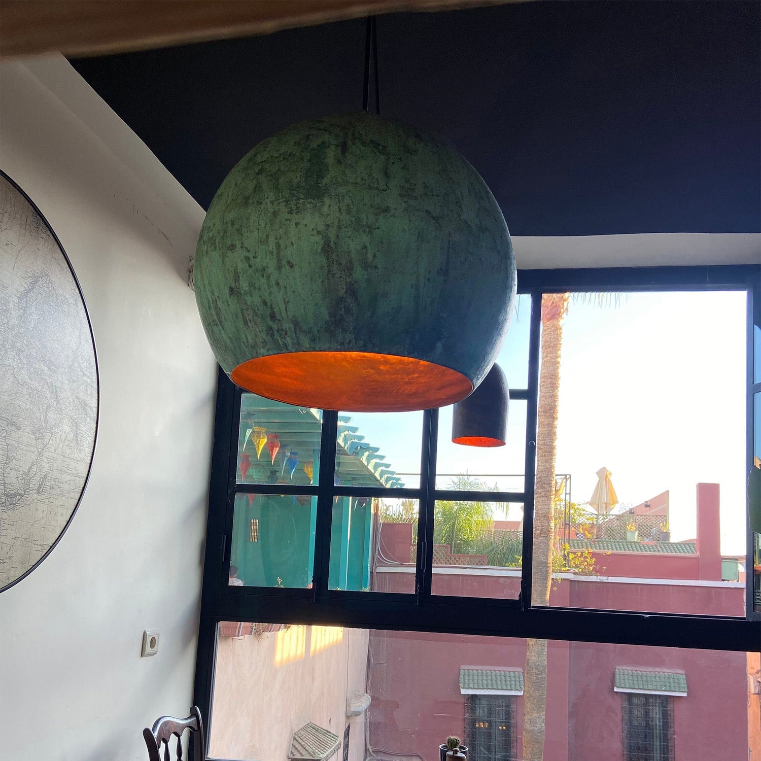 Oxidized Copper Round Pendant Light, Farmhouse  light fixture