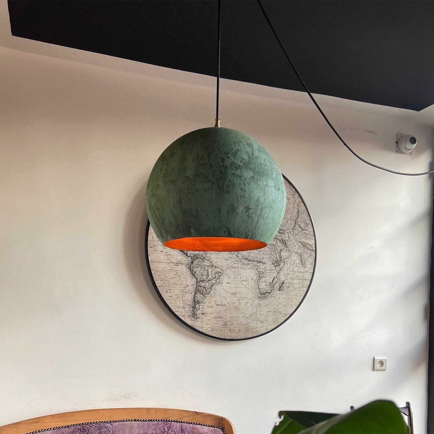 Oxidized Copper Round Pendant Light, Farmhouse  light fixture