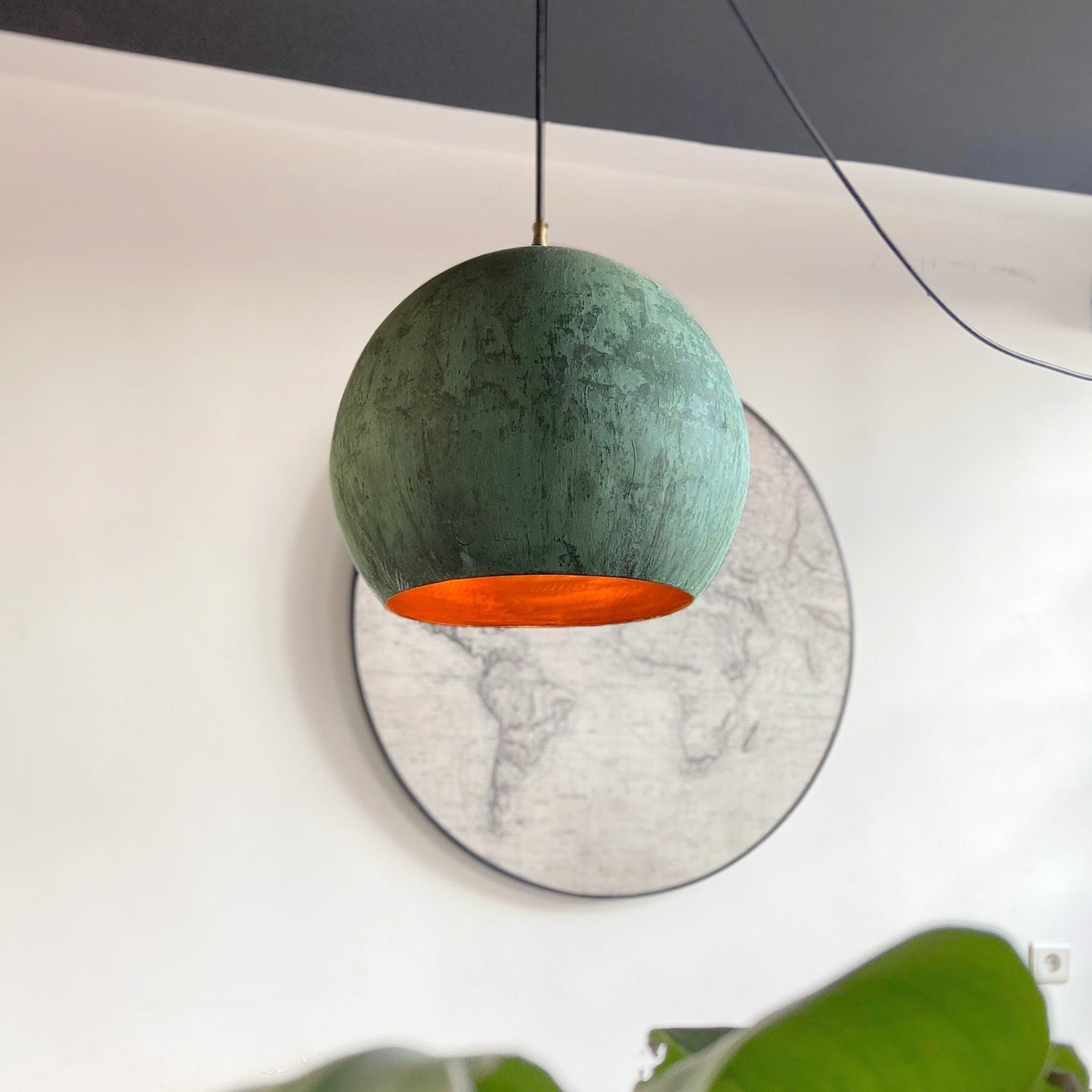 Oxidized Copper Round Pendant Light, Farmhouse  light fixture