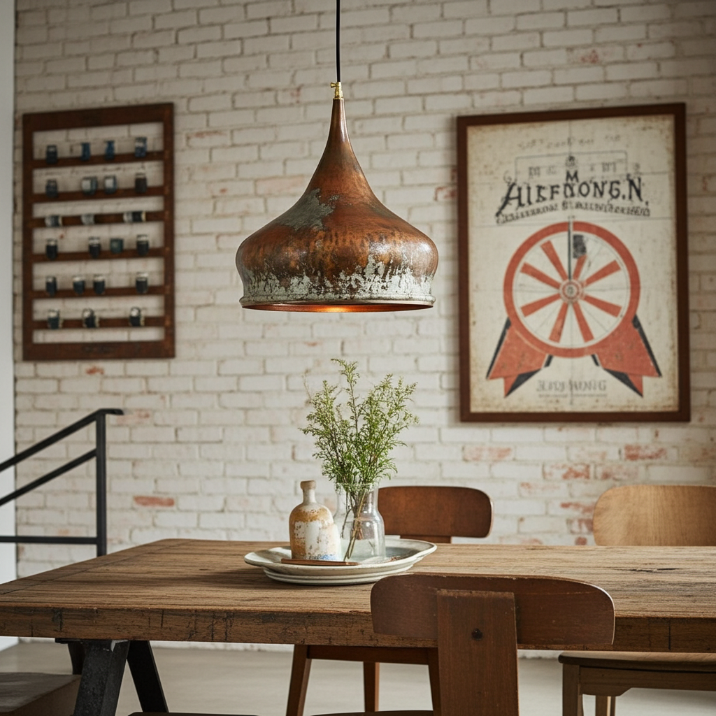 Set of 3 Oxidized Copper Onion Pendants – Rustic Handmade Ceiling Lights