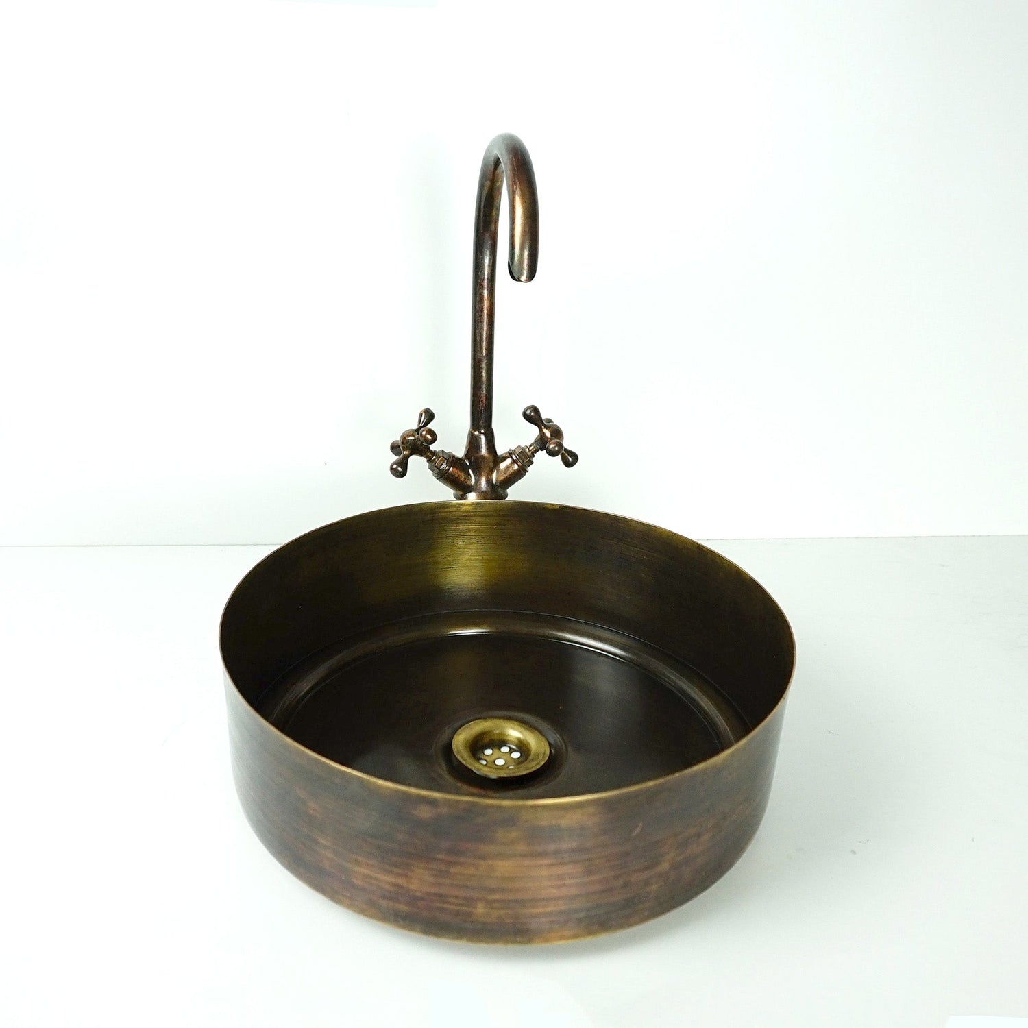 Rustic Brass round Vessel sink with Oil rubbed bronze Faucet