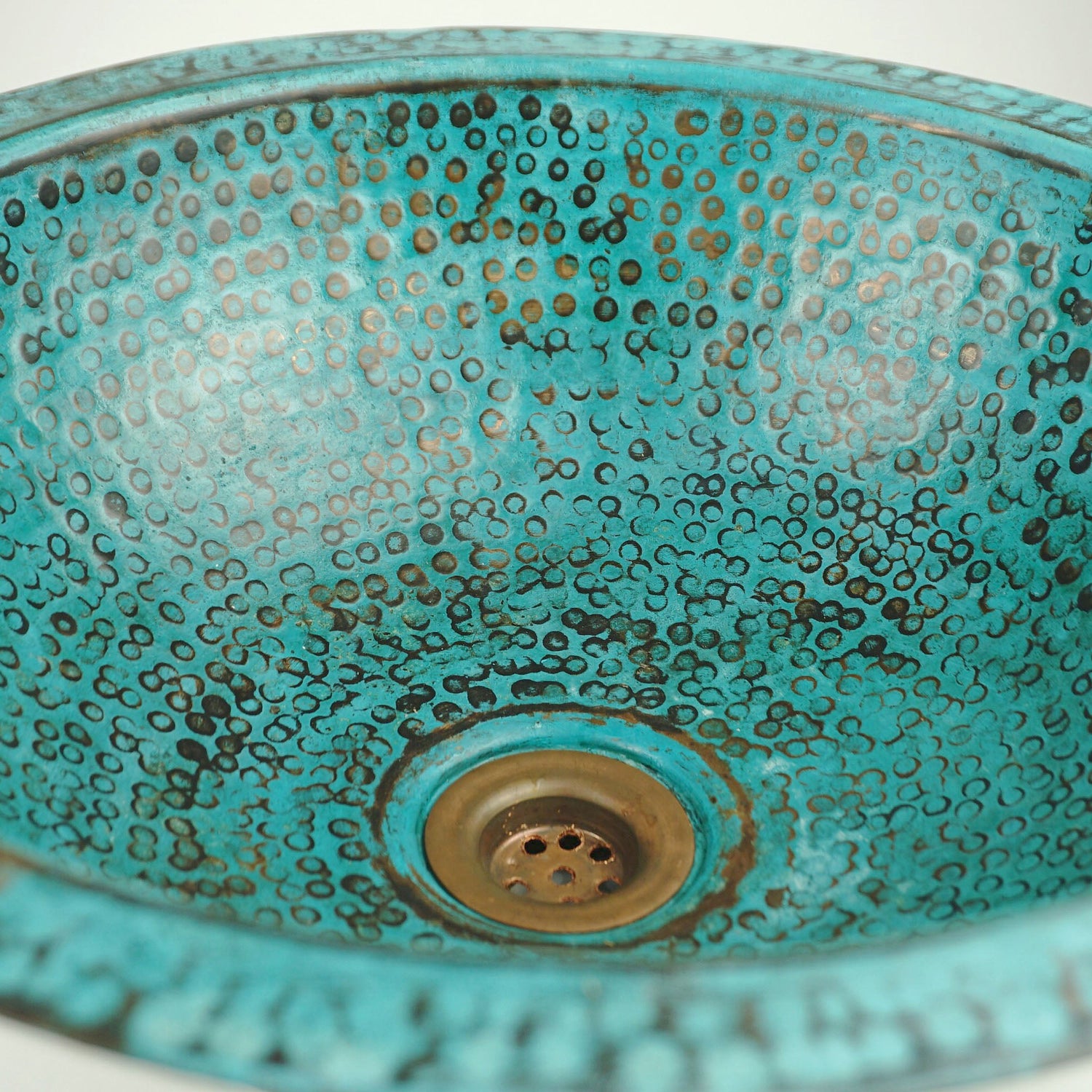 Rustic Green Patina Drop in Sink, Hammered Copper Bathroom Vanity Sink Top Mount