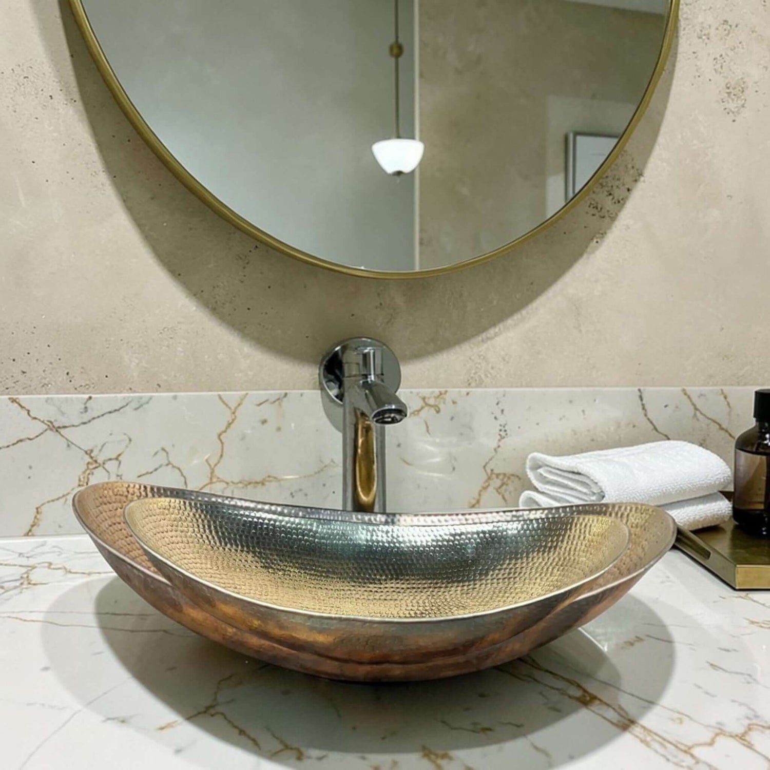 hammered brass bathroom vessel sink