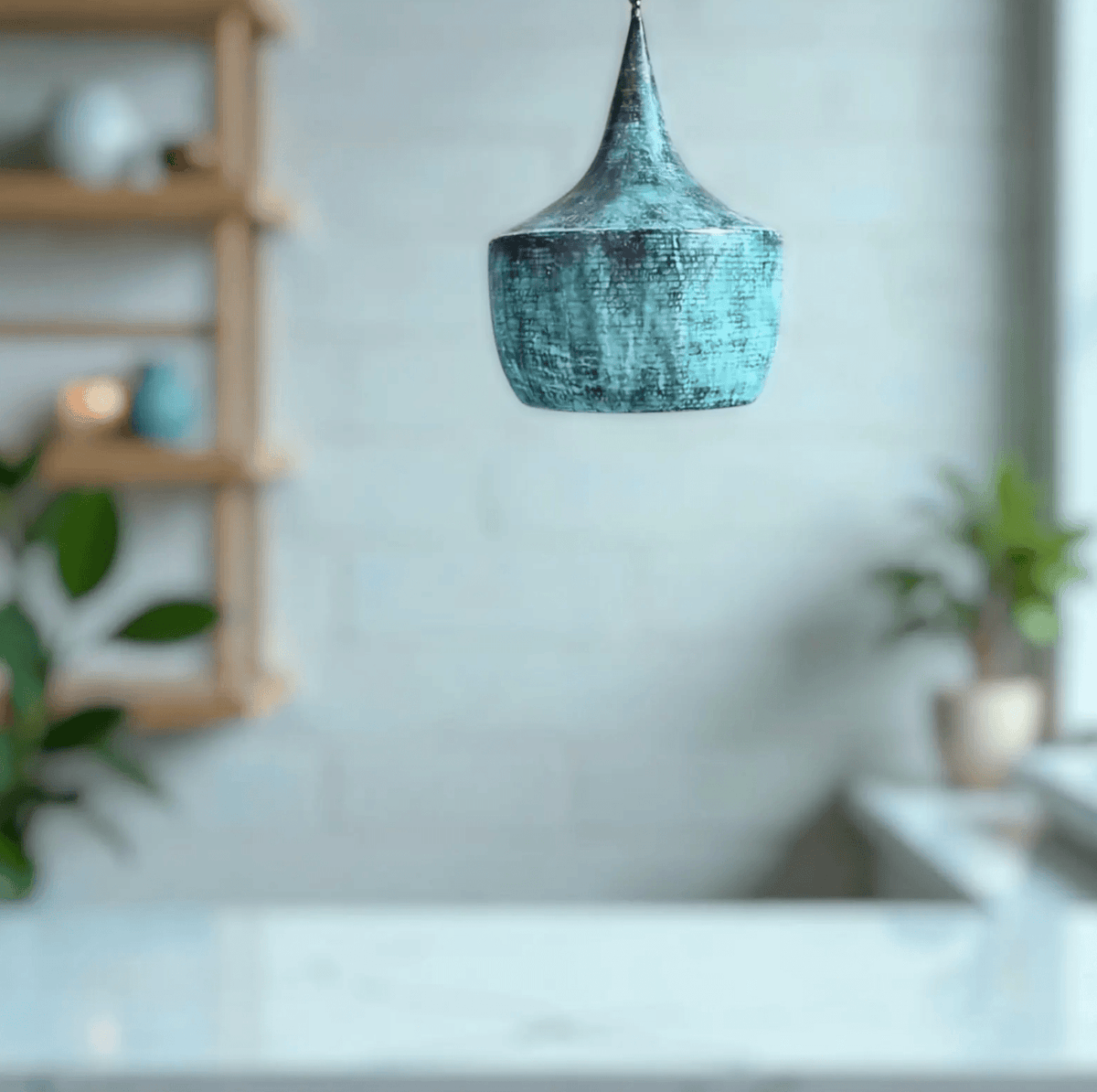 Green Patina Copper Cone Pendant Light