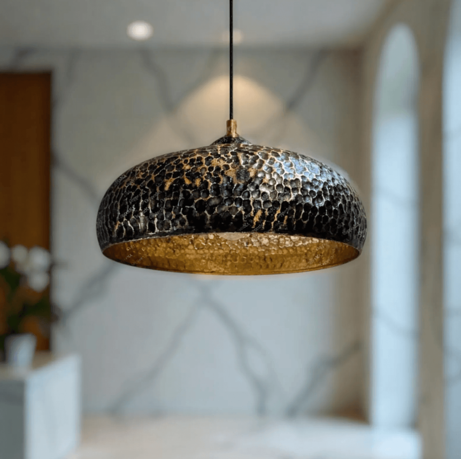 Hammered Dark Patina Copper UFO Pendant Light