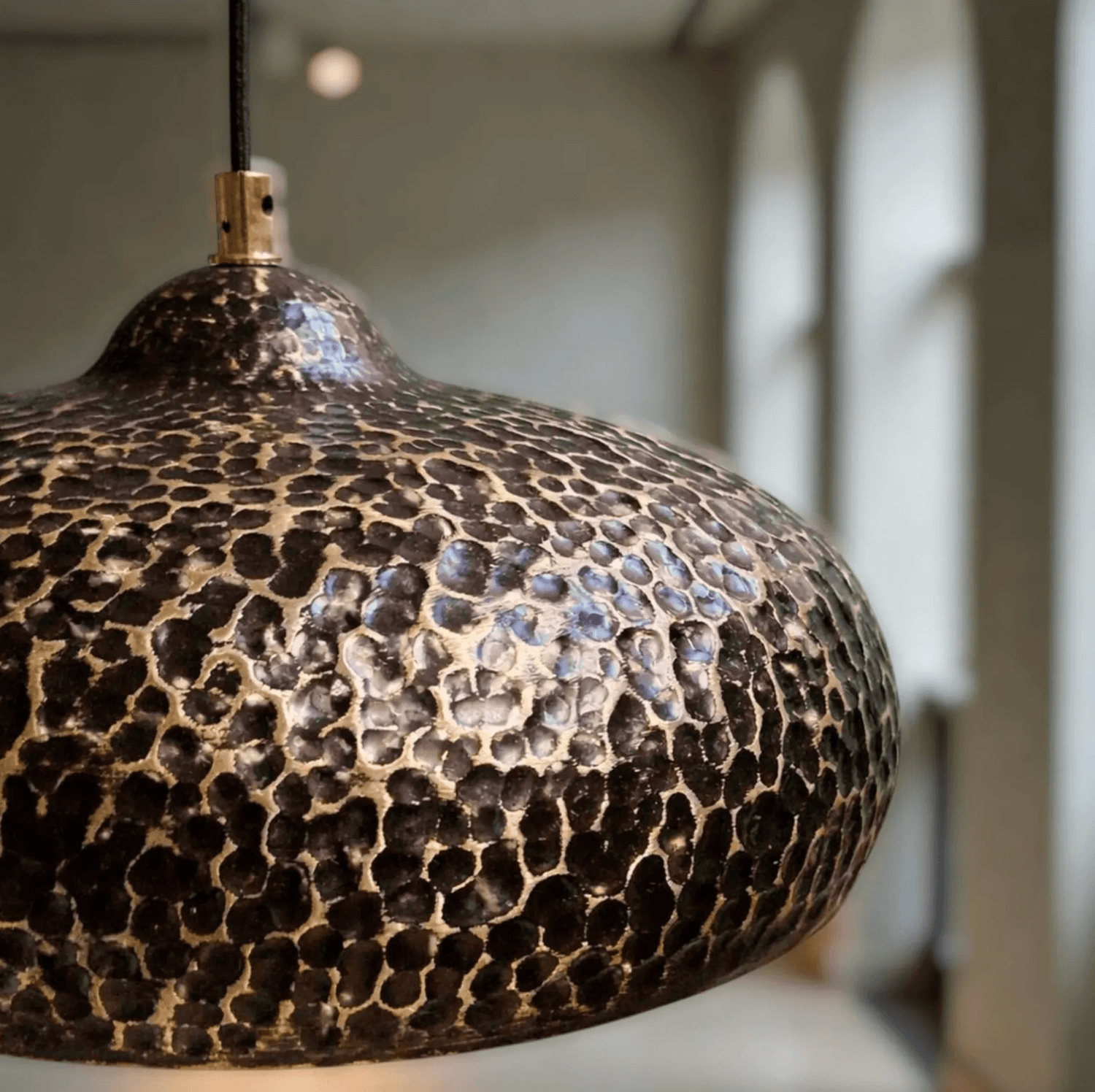 Hammered Dark Patina Copper UFO Pendant Light