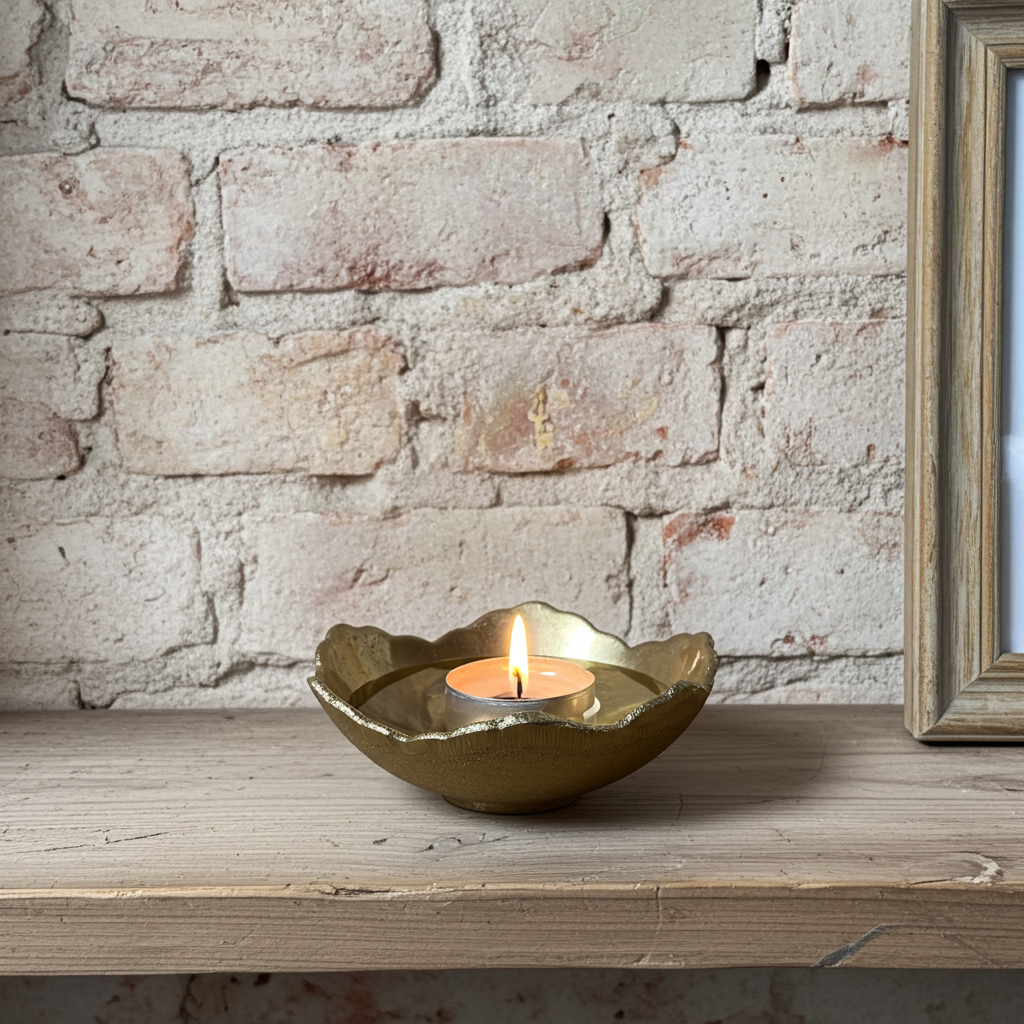 Set of 3 Solid Brass Tealight Holders – Unlacquered Candle Bowls for Home Décor