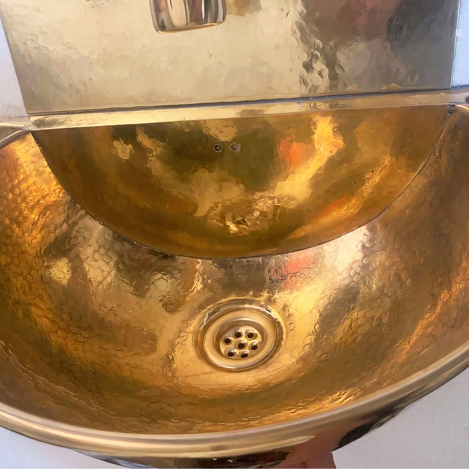 Solid Brass Wall Mounted Bathroom Sink With  Brass faucet, Rounded Wall Hung Sink
