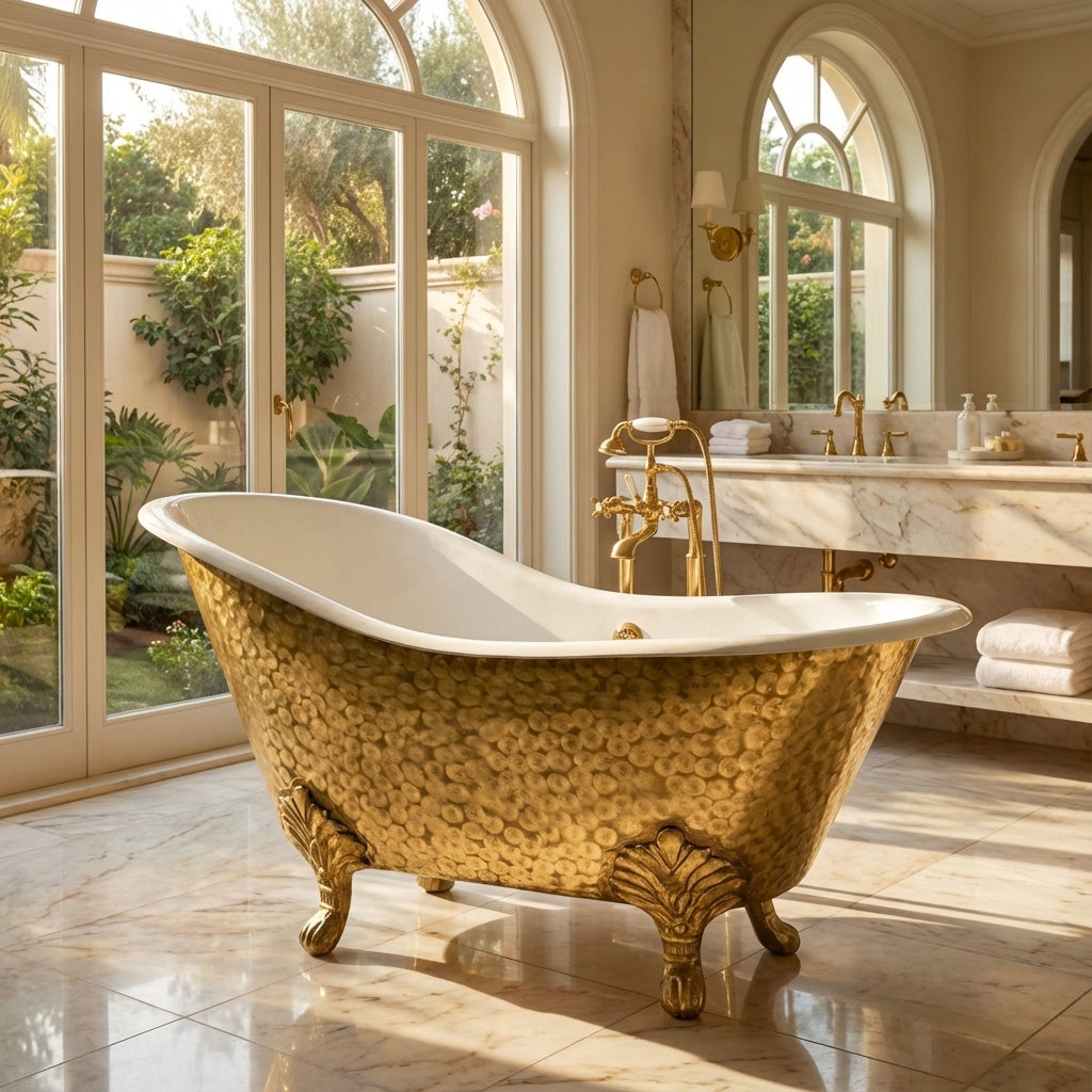 Solid Brass Clawfoot Bathtub With White Interior