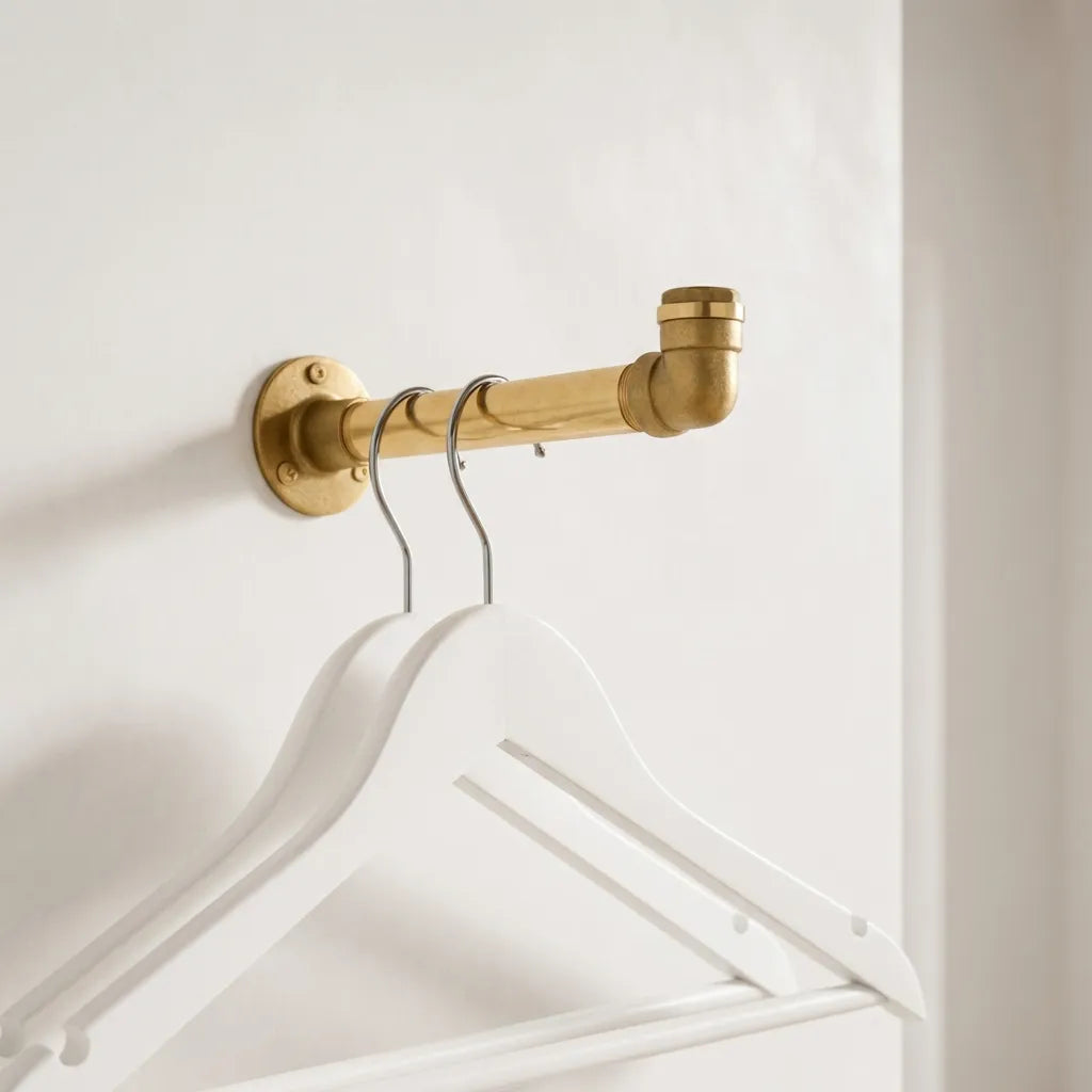 Solid Brass Wall Mounted Clothes Rack – Industrial Hanging Rod for Entryway or Closet