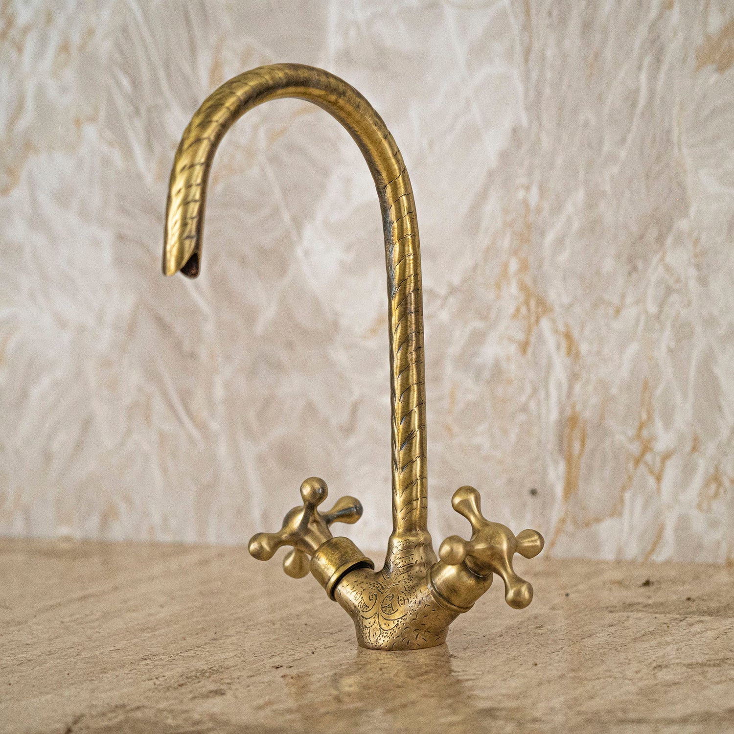 Solid brass Gooseneck faucet, Unlacquered Brass Bathroom Faucet