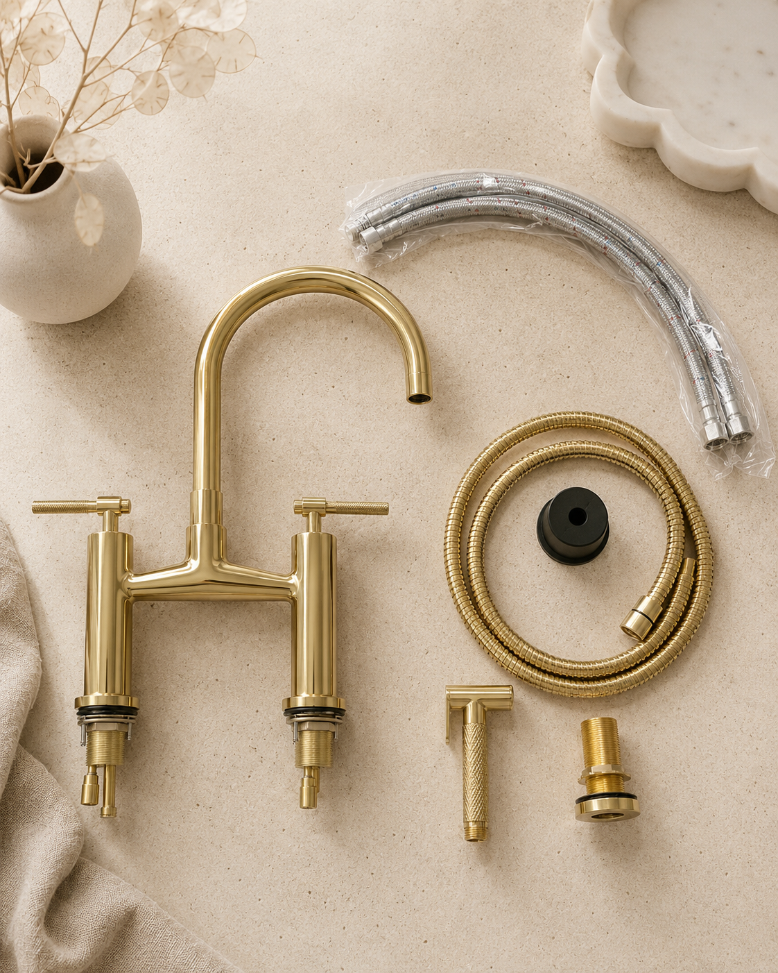 Vintage-Inspired Solid Brass Bridge Kitchen Faucet