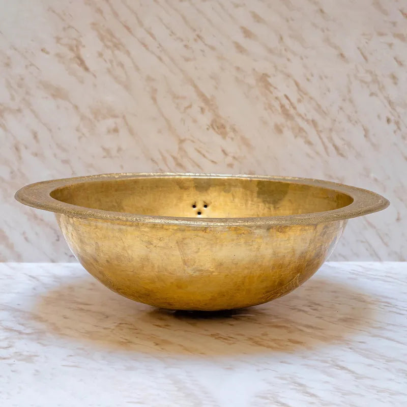 Unlacquered Brass Engraved Bathroom Sink, Solid Brass Drop in Sink