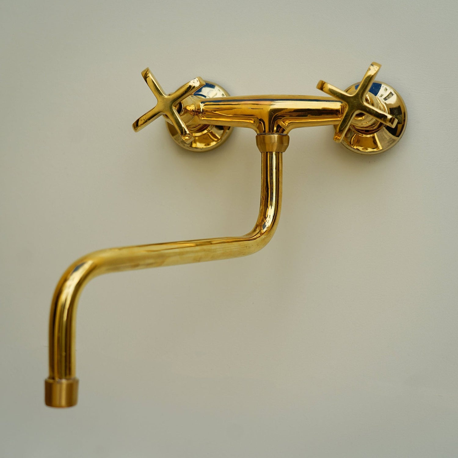 Unlacquered Brass Kitchen Faucet, Handcrafted Brass Wall Mounted Kitchen Faucet