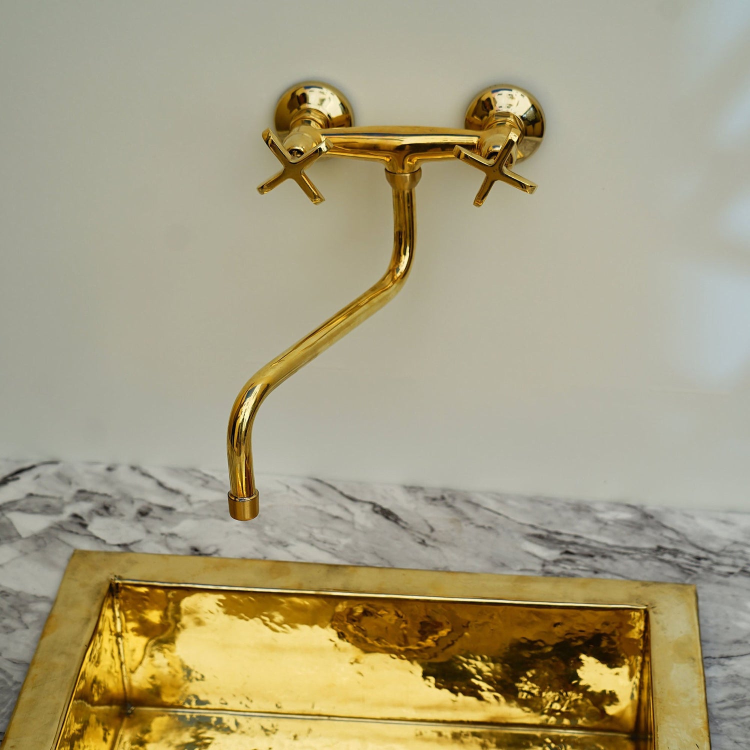 Unlacquered Brass Kitchen Faucet, Handcrafted Brass Wall Mounted Kitchen Faucet