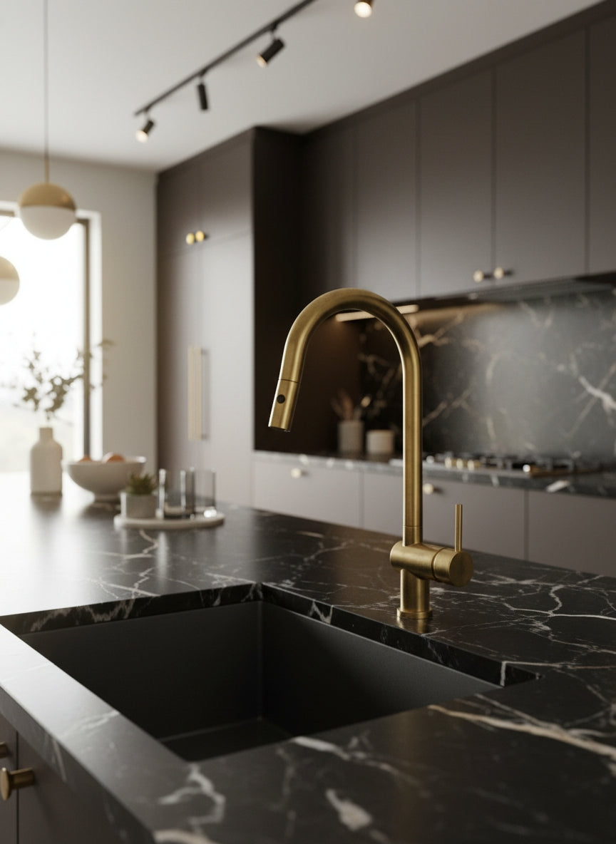 Unlacquered Brass Pull-Down Kitchen Faucet  - Brass Kitchen Faucet