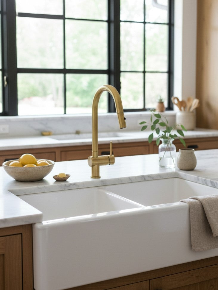 Unlacquered Brass Pull-Down Kitchen Faucet  - Brass Kitchen Faucet