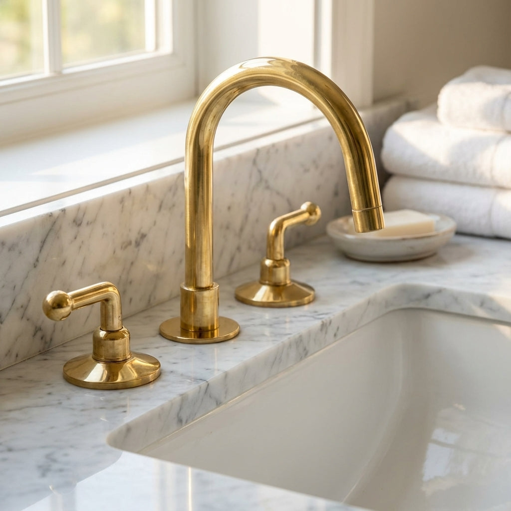Unlacquered Brass 3 holes Faucet, Solid Brass Widespread Vanity Tap